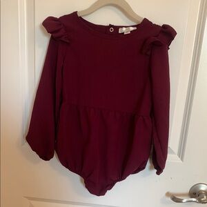 Burgundy Ruffle Long Sleeve Romper